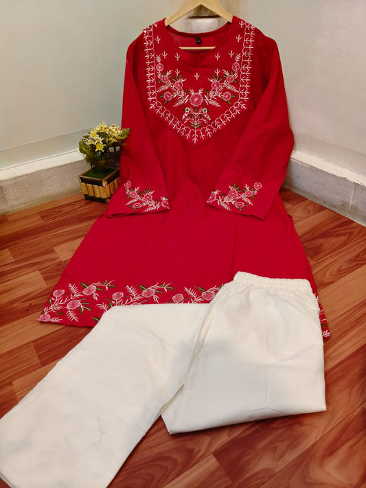 Red Embroidered Co-ord Set