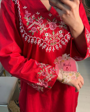 Red Embroidered Co-ord Set