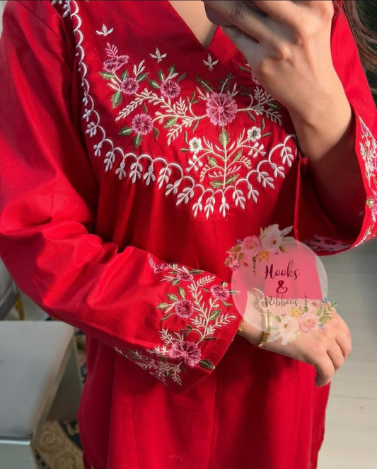 Red Embroidered Co-ord Set