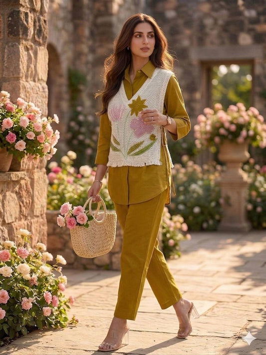 Premium Jute Co-ord Set with Embroidery Mendi