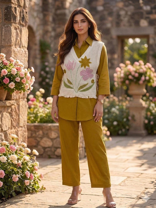 Premium Jute Co-ord Set with Embroidery Mendi