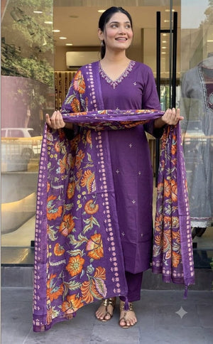 Exclusive Premium Cotton 3-Piece Suit Set with Zari Work Green