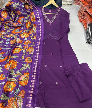 Exclusive Premium Cotton 3-Piece Suit Set with Zari Work Green