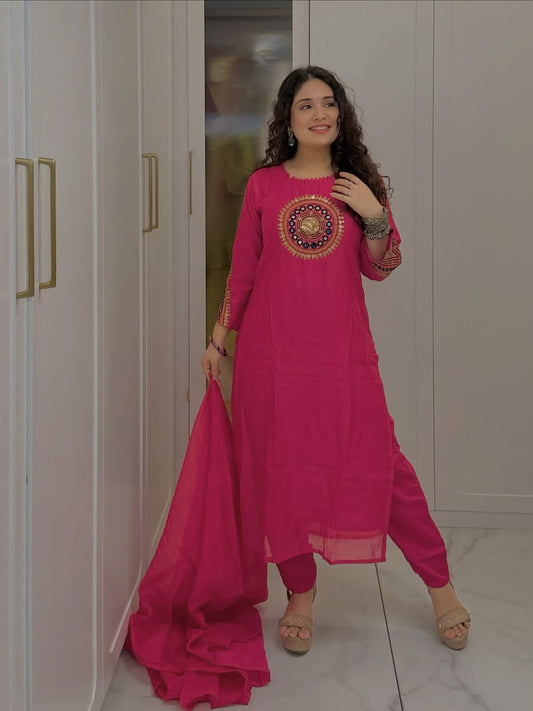 Traditional Premium Cotton Bandhej Straight Suit Set