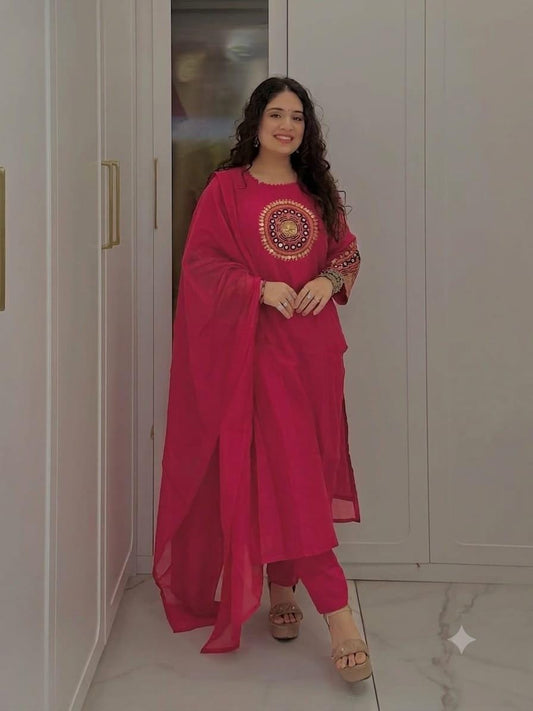Traditional Premium Cotton Bandhej Straight Suit Set