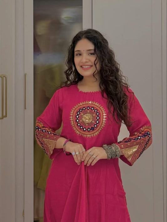 Traditional Premium Cotton Bandhej Straight Suit Set