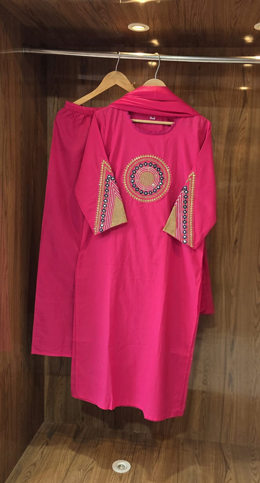 Traditional Premium Cotton Bandhej Straight Suit Set