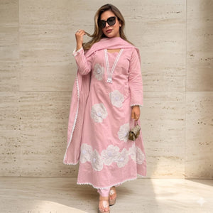 Anarkali Embroidery Kurta Pant with Dupatta Set