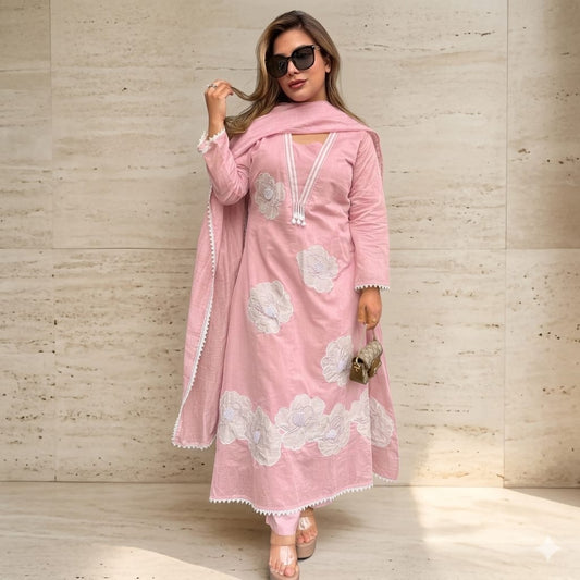 Anarkali Embroidery Kurta Pant with Dupatta Set