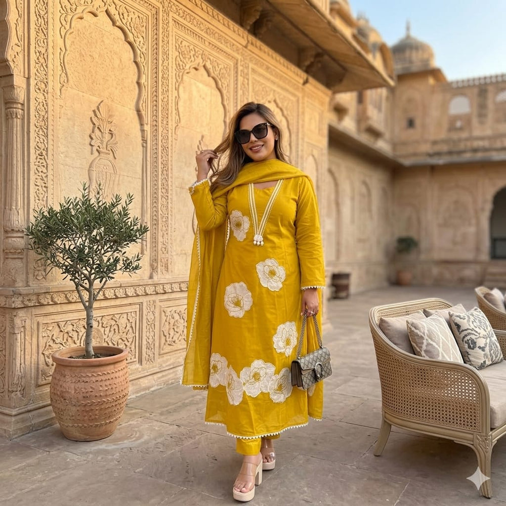 Anarkali Embroidery Kurta Pant with Dupatta Set