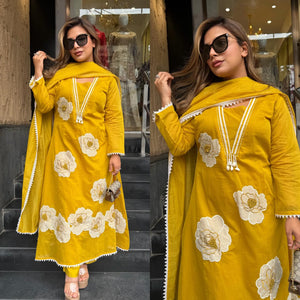 Anarkali Embroidery Kurta Pant with Dupatta Set