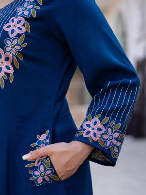 A-Line Cotton Kurti Pant with Embroidered Dupatta Set