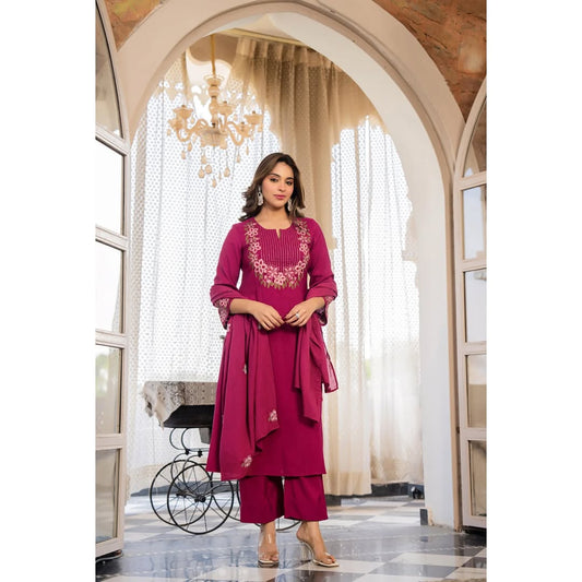 A-Line Cotton Kurti Pant with Embroidered Dupatta Set