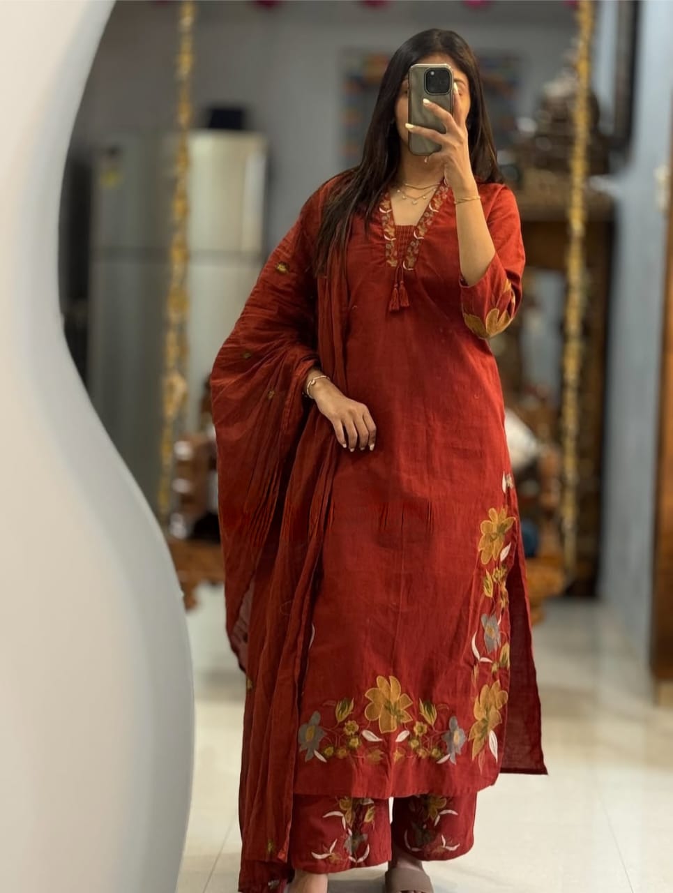 Premium Cotton Embroidered Kurti Pant Dupatta Set