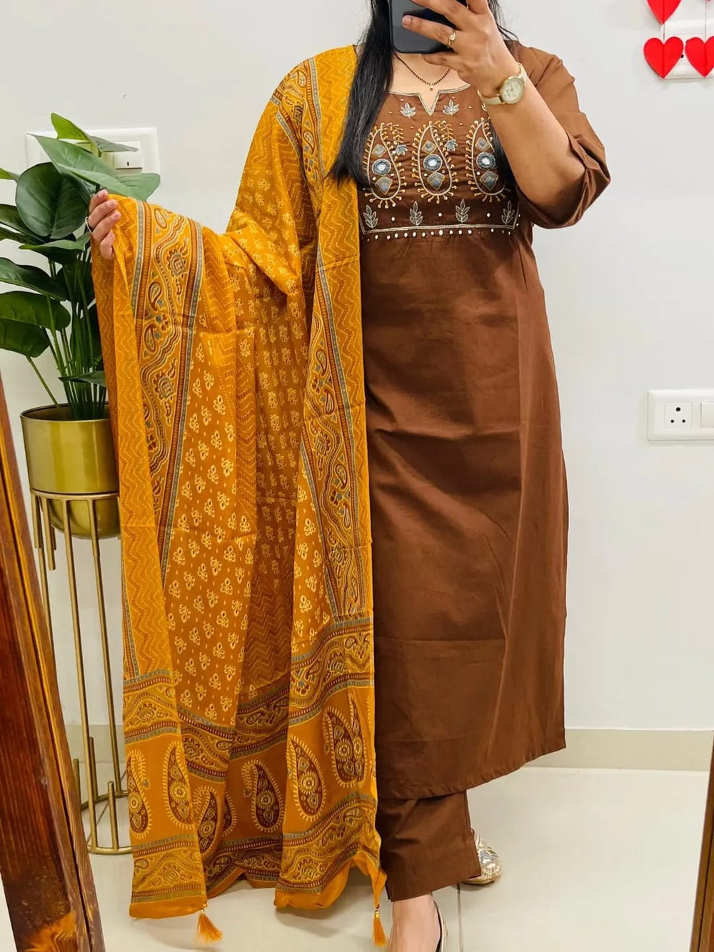 Heavy Embroidered Cotton Kurti Pant Dupatta Set