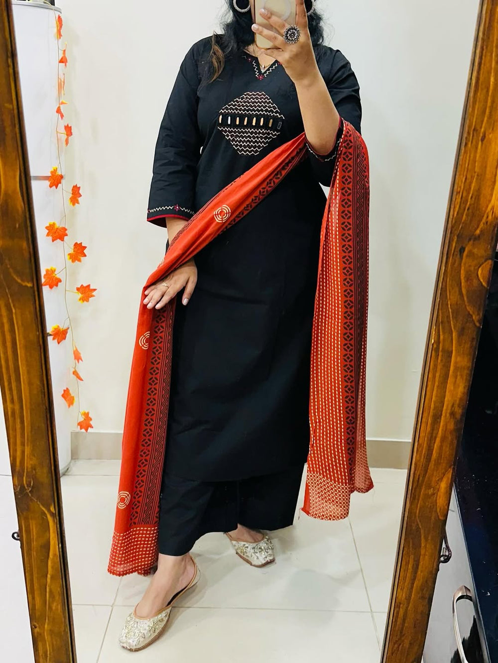 Heavy Embroidered Cotton Kurti Pant Dupatta Set
