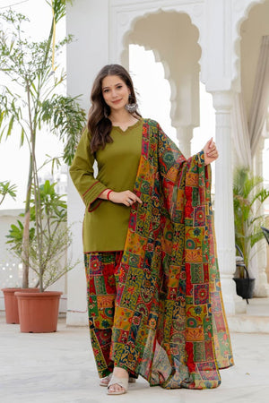 OLIVE MULTICOLOR FARSI SUIT 💚