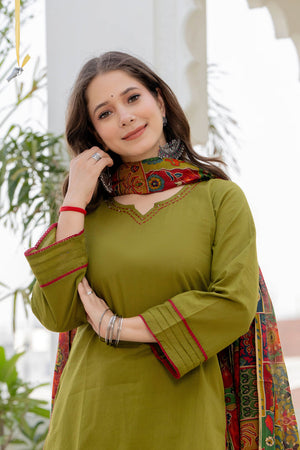 OLIVE MULTICOLOR FARSI SUIT 💚