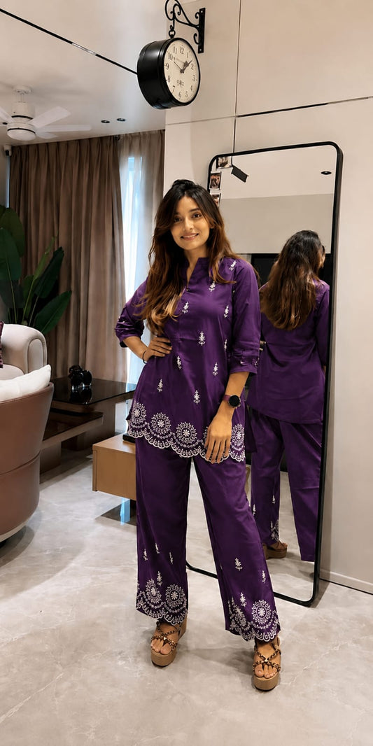 Cotton Hand Embroidery Co-ord Set