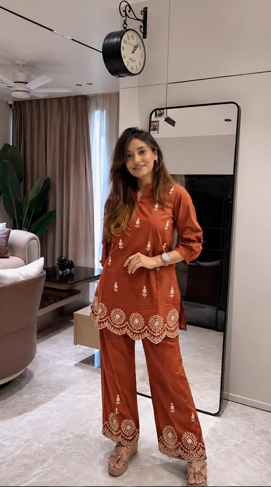 Cotton Hand Embroidery Co-ord Set