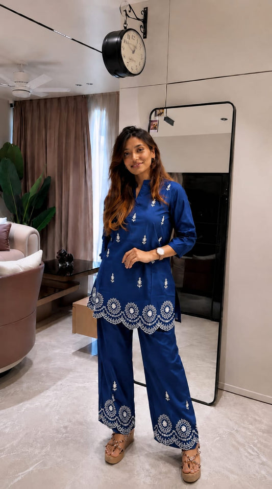 Cotton Hand Embroidery Co-ord Set
