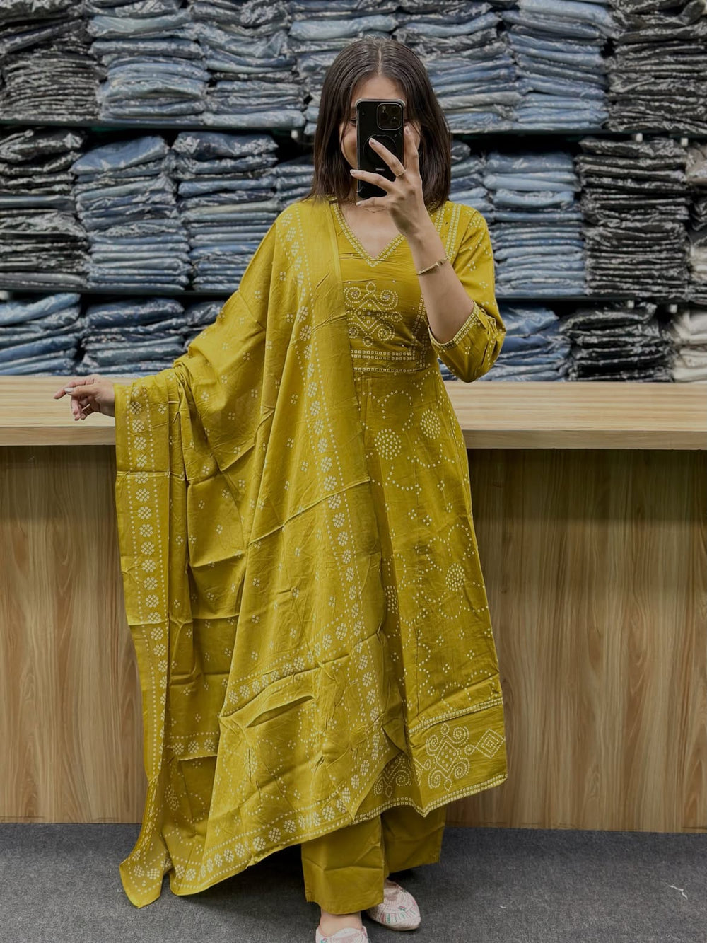 Navratri Special Bandhej Anarkali Kurta Set