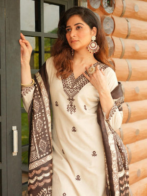Premium Cotton Flax Embroidered Suit Set