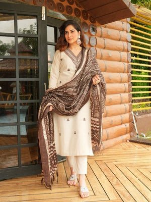Premium Cotton Flax Embroidered Suit Set