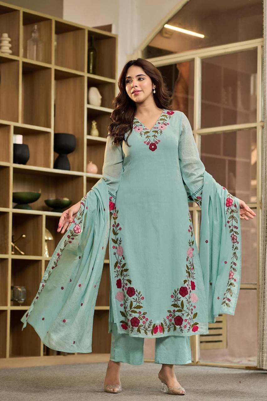 3-Piece Cotton Kurta Set with Dupatta