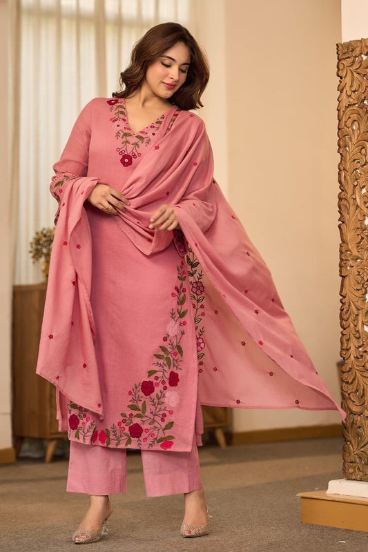 3-Piece Cotton Kurta Set with Dupatta
