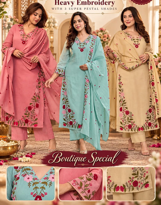 3-Piece Cotton Kurta Set with Dupatta
