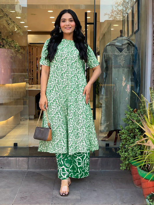Premium Floral Cotton Kurti Palazzo Set