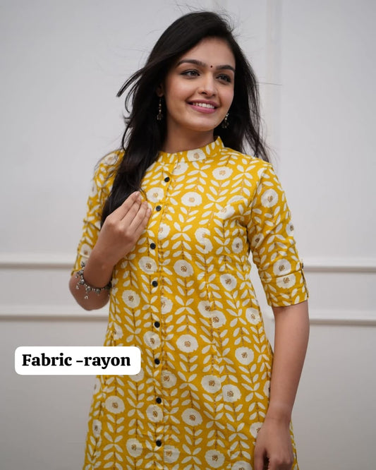 Printed Rayon Kurti with Pant Set