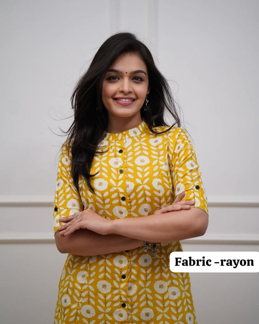 Printed Rayon Kurti with Pant Set