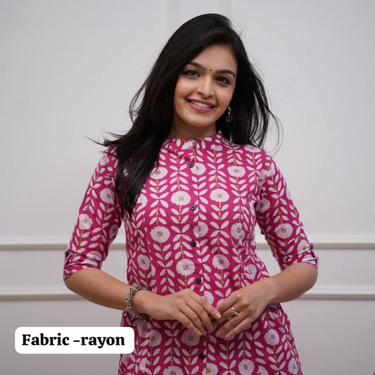 Printed Rayon Kurti with Pant Set