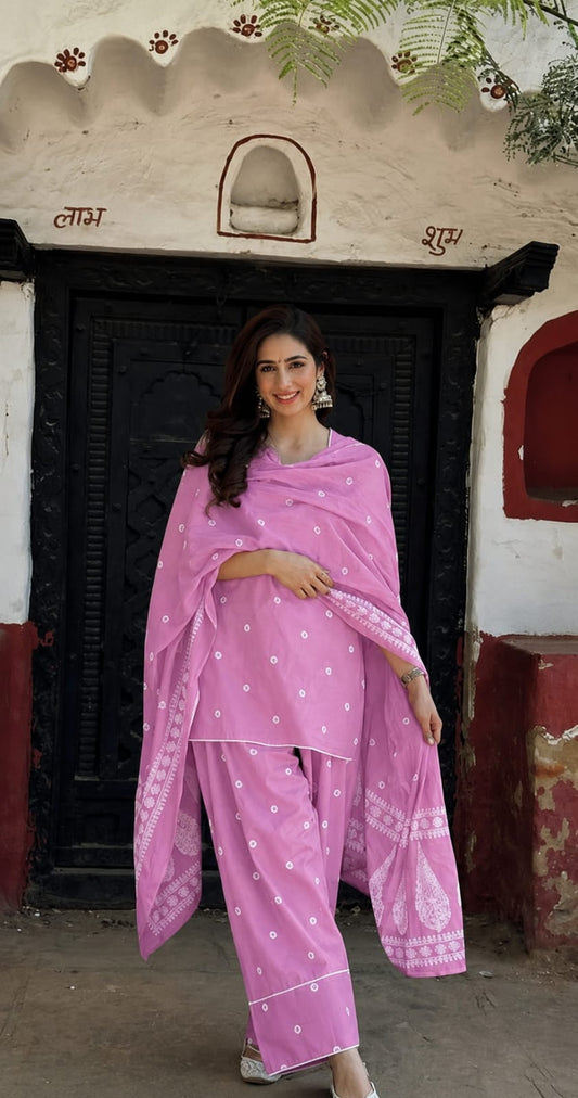 Elegant Cotton Kurta Set with Dupatta