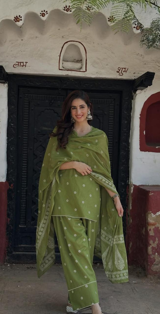 Elegant Cotton Kurta Set with Dupatta