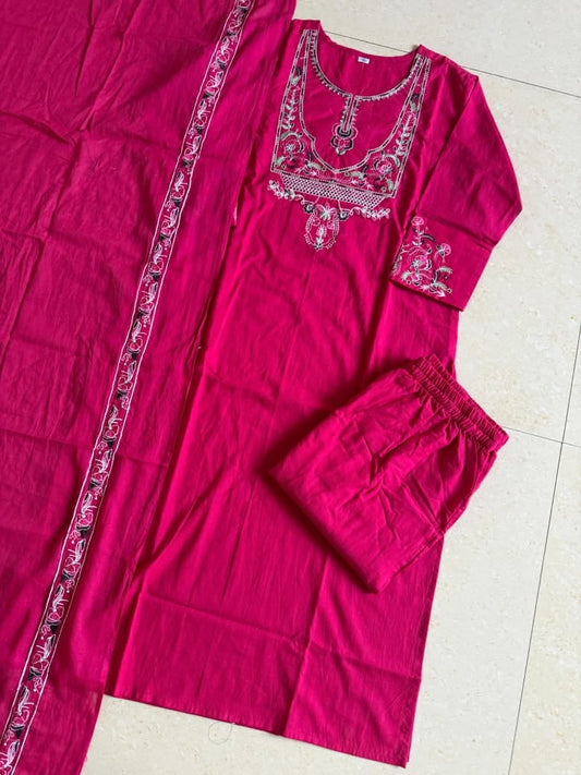 Designer Cotton Kurta Pant Dupatta Set
