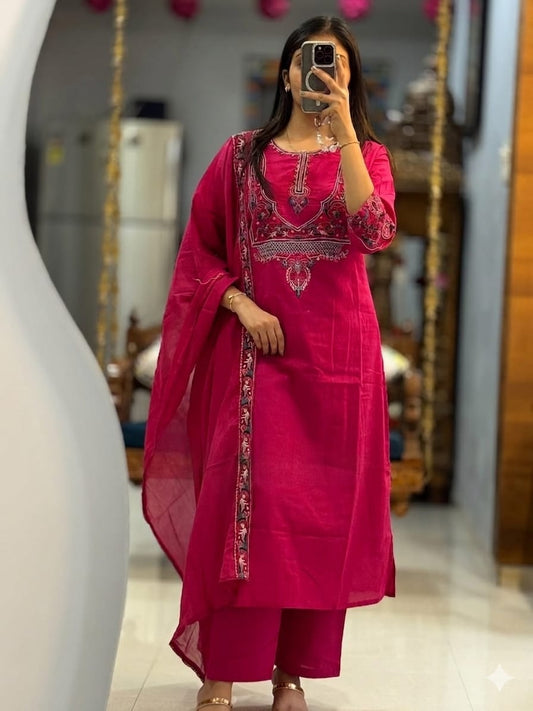 Designer Cotton Kurta Pant Dupatta Set