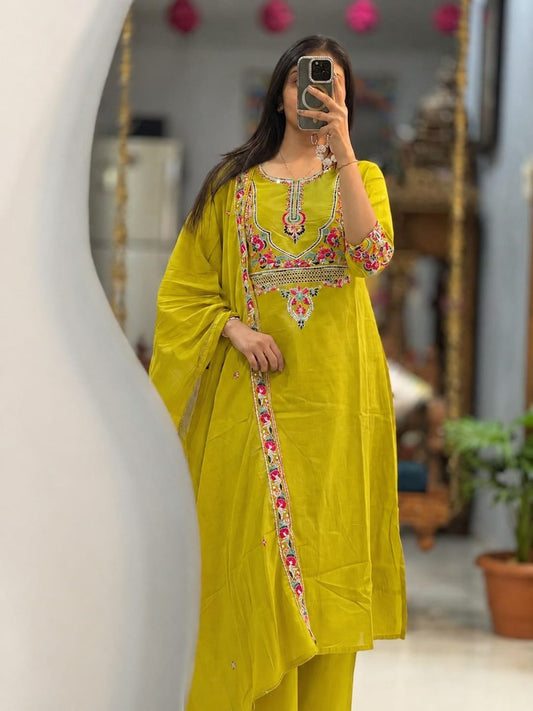 Designer Cotton Kurta Pant Dupatta Set