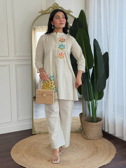 Embroidered Cotton Flex Co-Ord Set