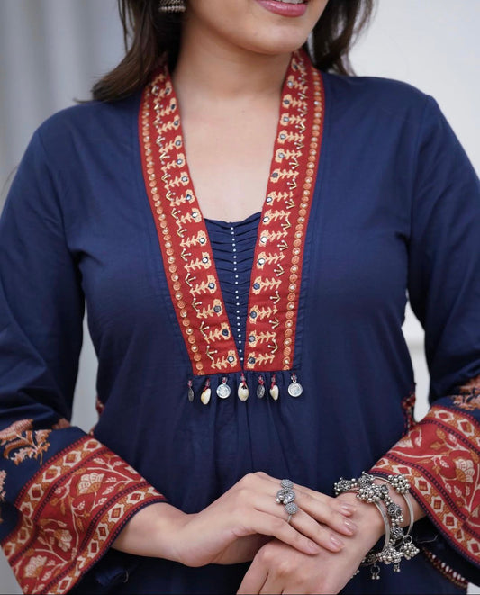 Cotton Kurti with Pant & Malmal Dupatta Set