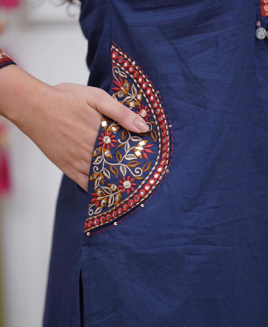 Cotton Kurti with Pant & Malmal Dupatta Set