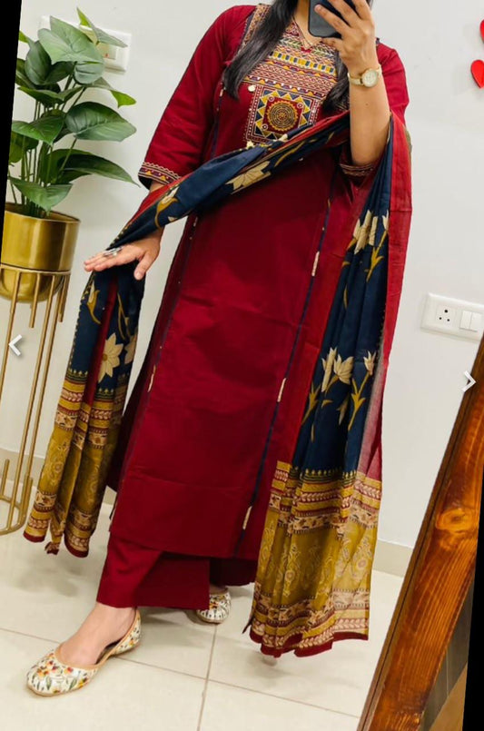 Elegant Cotton Embroidered Suit Set