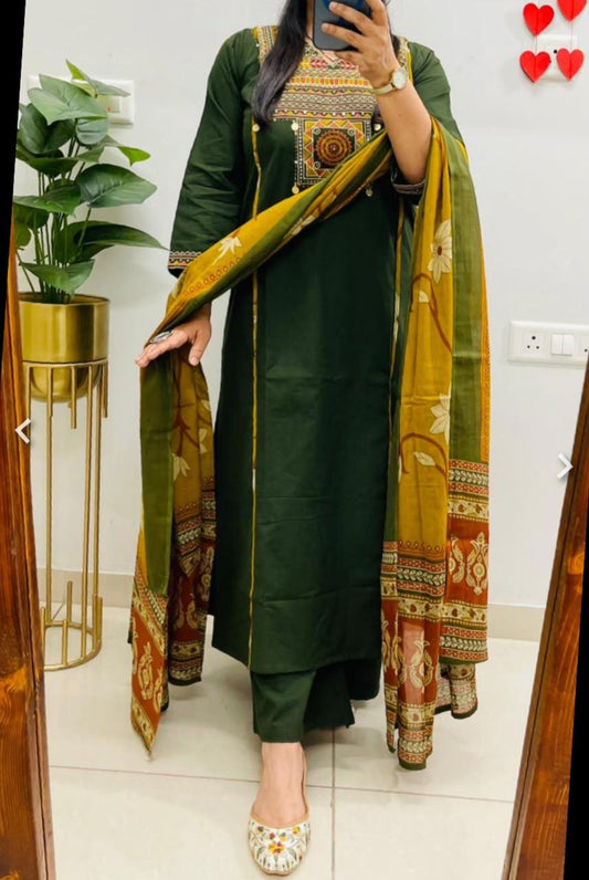 Elegant Cotton Embroidered Suit Set