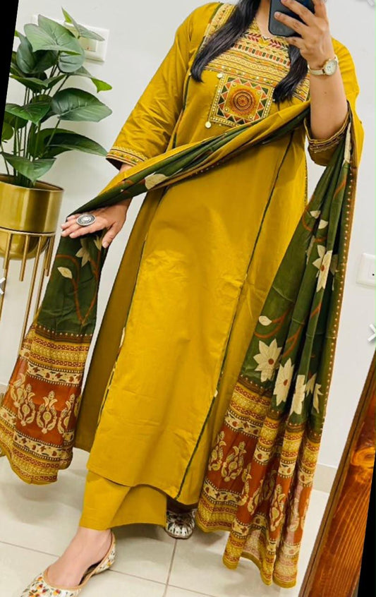 Elegant Cotton Embroidered Suit Set