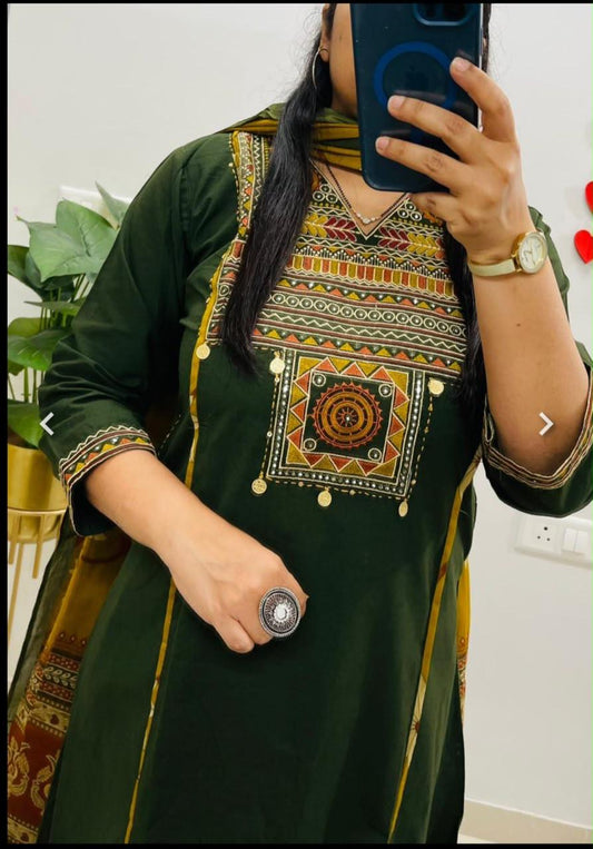 Elegant Cotton Embroidered Suit Set