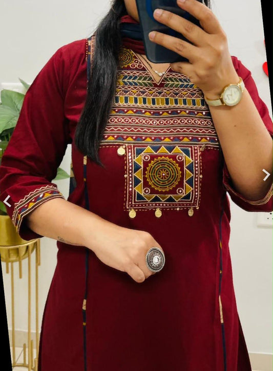 Elegant Cotton Embroidered Suit Set