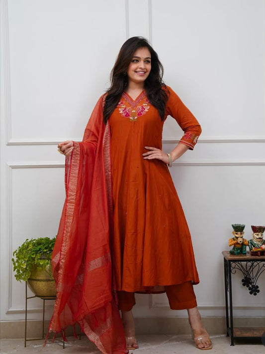 Mul Chanderi Anarkali Set