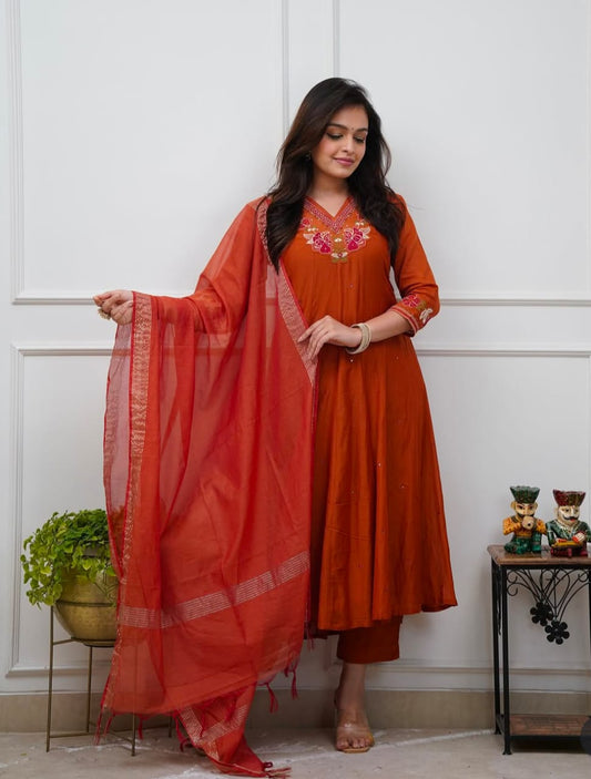 Mul Chanderi Anarkali Set